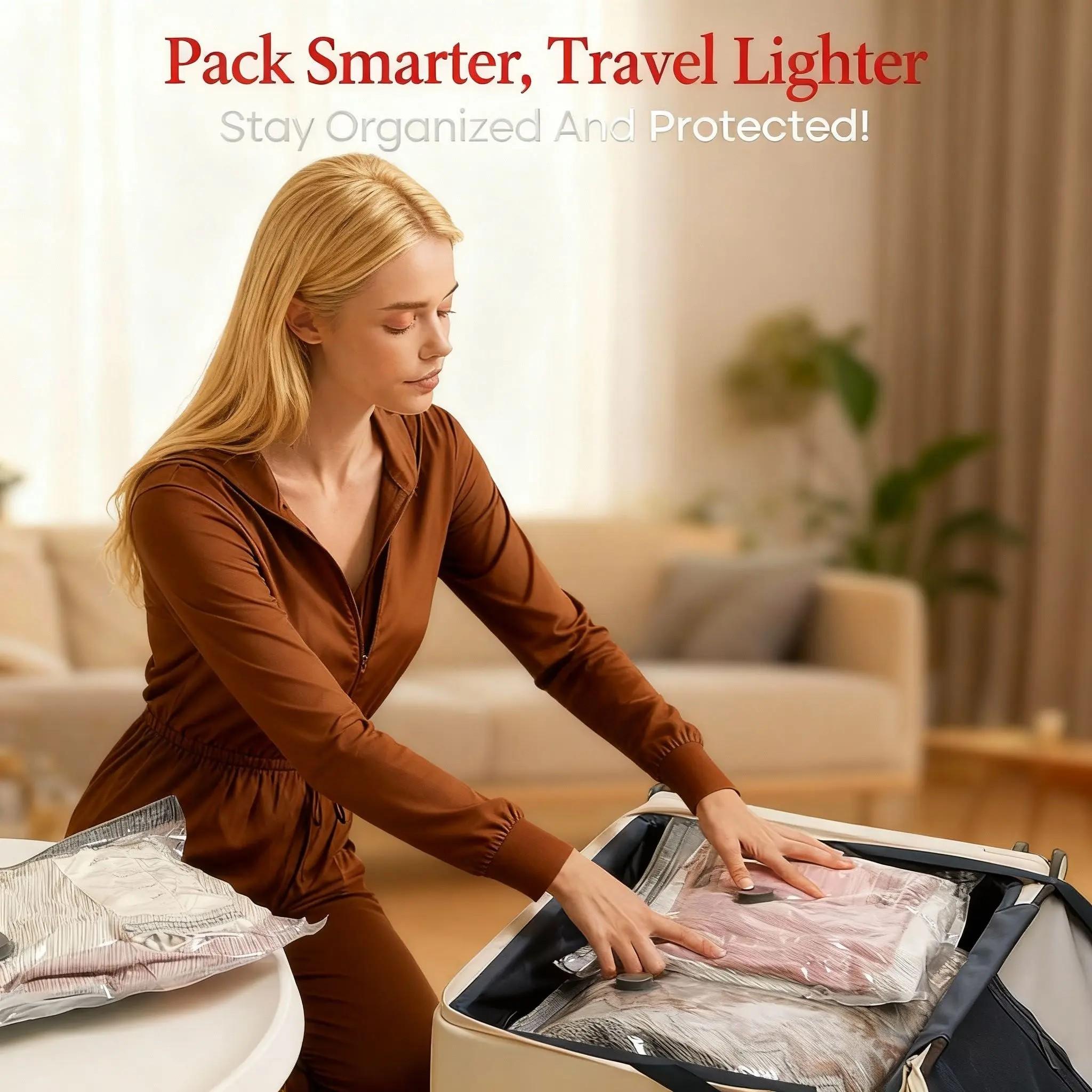 6/9/12/15 Pcs Vacuum Compression Storage Bags with Rechargeable Electric Air Pump, 3 Sizes Waterproof Reusable Sealing Storage Bags, 140L/Min Powerful Air Removal, Space Saver for Suitcase & Home Storage, Ideal for Holiday & Housewarming Gifts
