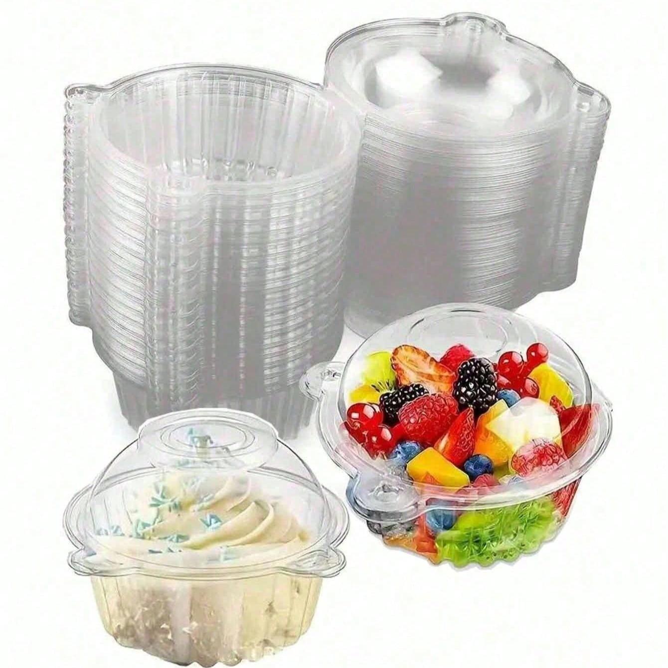 Clear Plastic Cake Cup Boxes, Disposable Stackable Cupcake Containers, Airtight Lid for Parties Weddings, 10-100pcs Set, Premium Cake Box