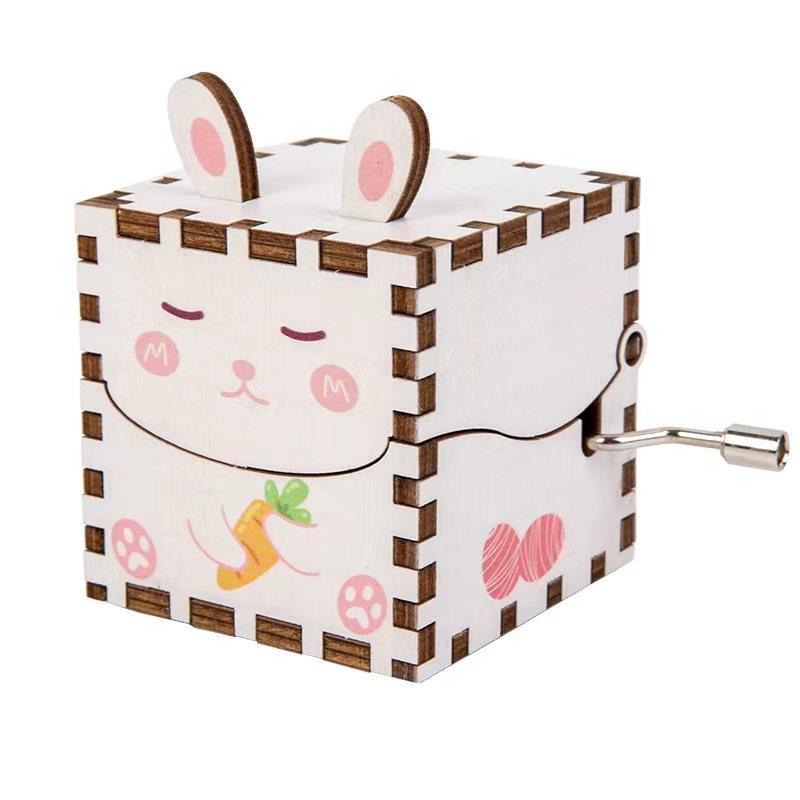 Wooden Music Box DIY Craft Cartoon Animal Gift, Hand-Cranked Octave Toy, Parent-Child Interaction Fun Time