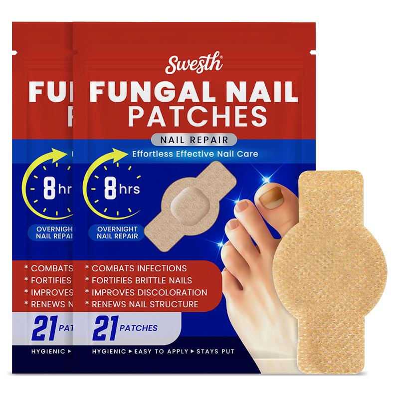 Swesth Fungal Nail Patches 21 Patches for Damaged Nails Toenail Repair Patches Overnight Repair Solution with Moisture Breathable Comfortable Elastic Fabric Herbal Extracts for Simple Foot Nail Care