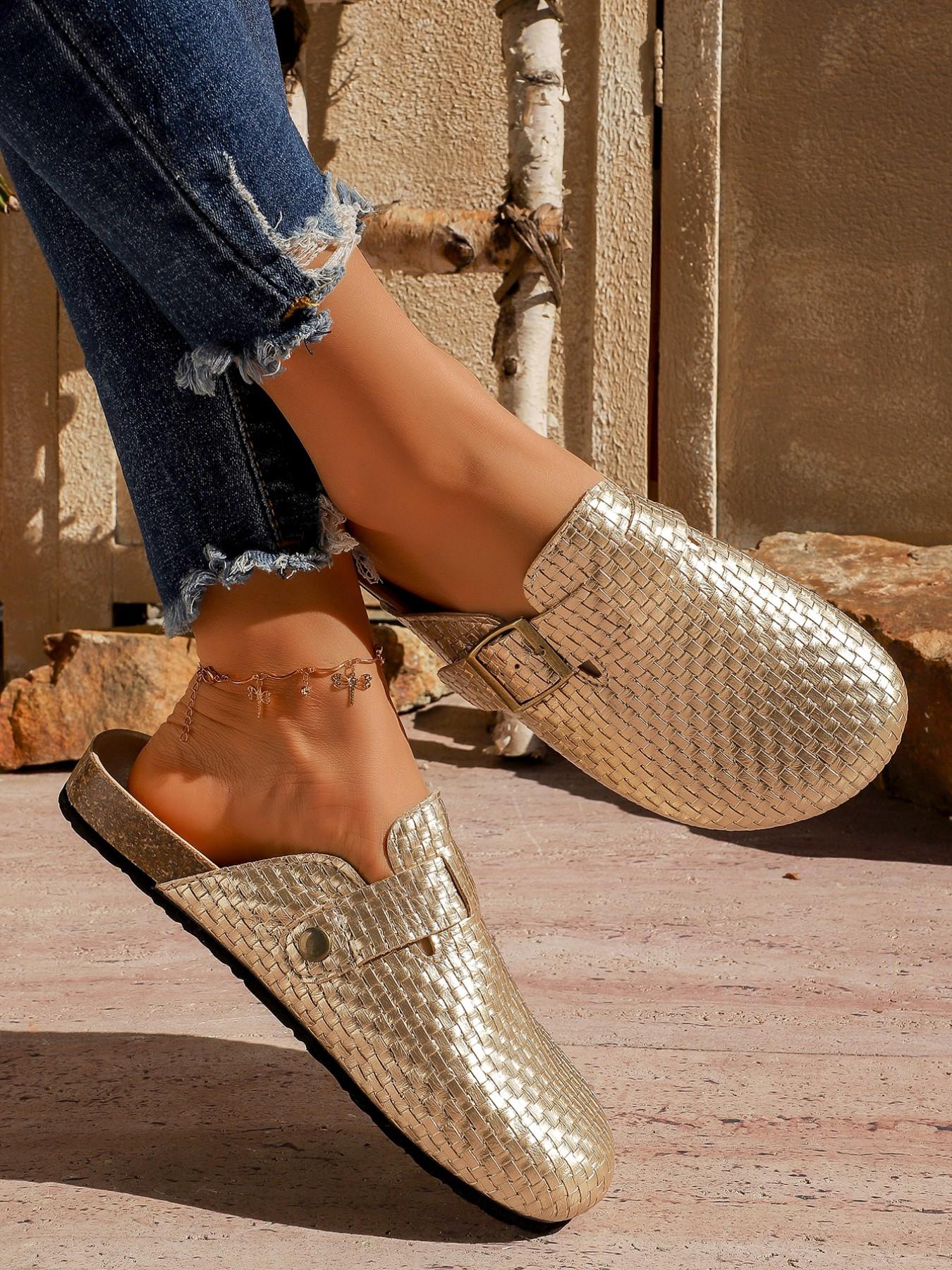 Women’s Metallic Gold Slip-On Loafer Mules Buy Cute Comfortable Flat Shoes Slip On Shoes Leather Gold  main image 3
