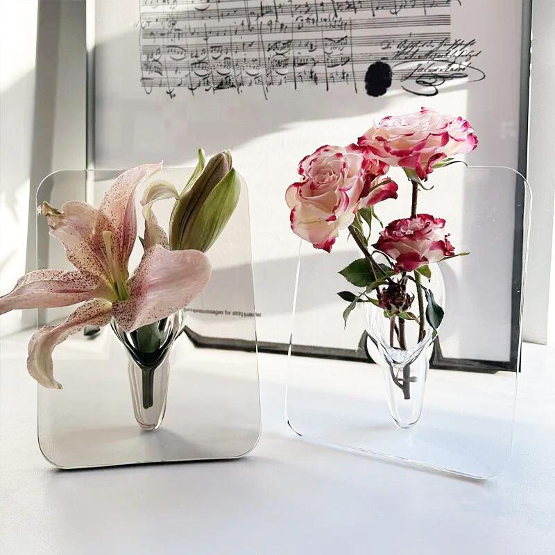 Clear Acrylic Flower Vase, Creative Special Modern Hydroponic Flower Display Frame, Home Decor Supplies for Living Room Bedroom Dining Room Office