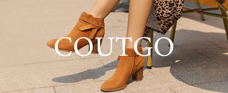 Coutgo Womens Tie Knot Chelsea Pump Ankle Boots Closed Toe Stacked Heel Booties Shoes