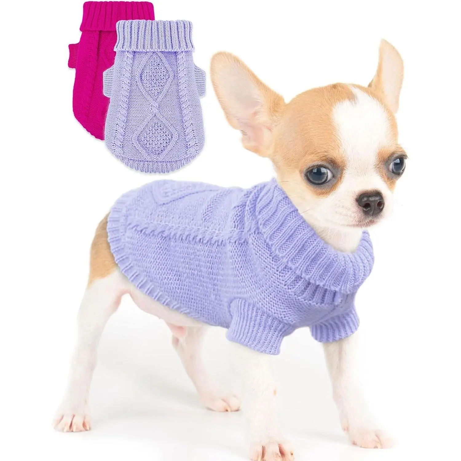 2 Pieces Cute Thick Warm Turtleneck Knit Dog Sweater for Extra Small Dogs Chihuahua Yorkie Cat, Spring Winter Pet Clothes (XX-Small)