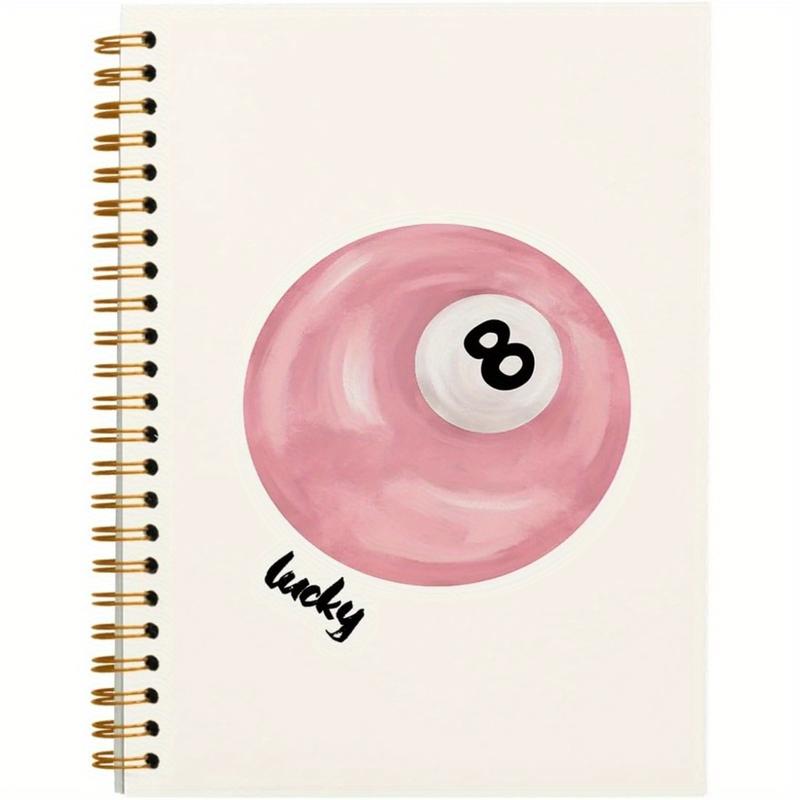 Pink 8 Ball Pattern Spiral Notebook, Spiral Notebook Journal, 1 Count Aesthetic Hardcover Notebook with 50 Pages, Office Stationery & Supplies for Student Teacher