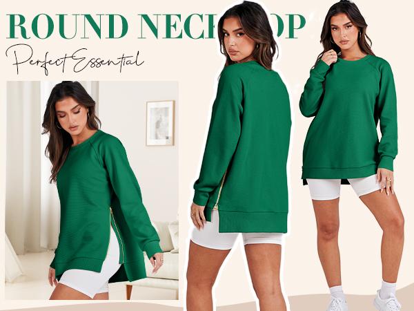 ANRABESS Women's Sweatshirts Long Sleeve Tunic Tops Crew Neck Soft Pullover With Side Zipper Shirt Clothes 2025