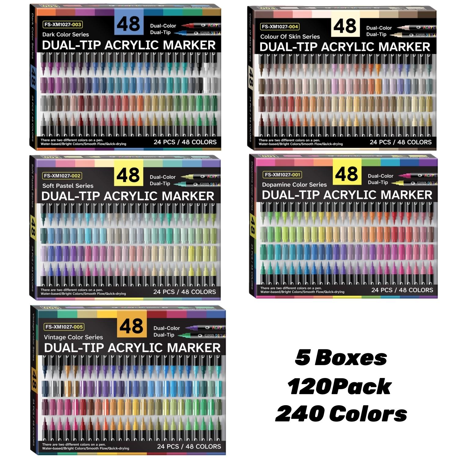 24/48/72/144/240 Colors Acrylic Paint Markers, Dual tips Dual Color Acrylic Paint Pens for Rock Painting, Canvas, Wood, Glass, Ceramic, Fabric, Plastic, Egg & Scrapbook. Soft Brush Tips Paint Pens and Paint Markers Art Materials