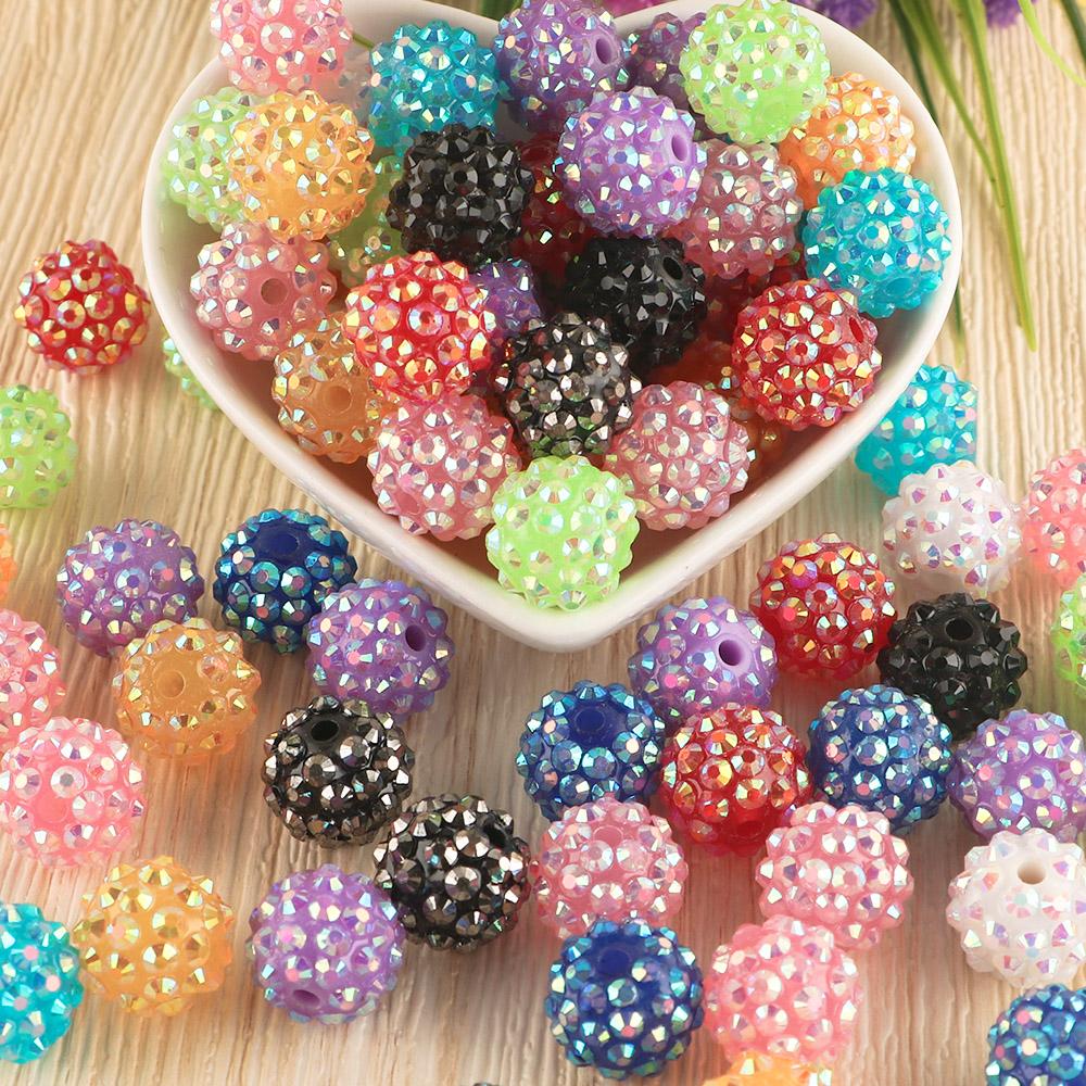 24pcs 14/16/20mm Resin Bayberry Ball Rhinestone Beads, Fashionable and Exquisite Acrylic Beads, Suitable for Pen Accessories, Bracelets Jewelry Making DIY Decorative Accessories