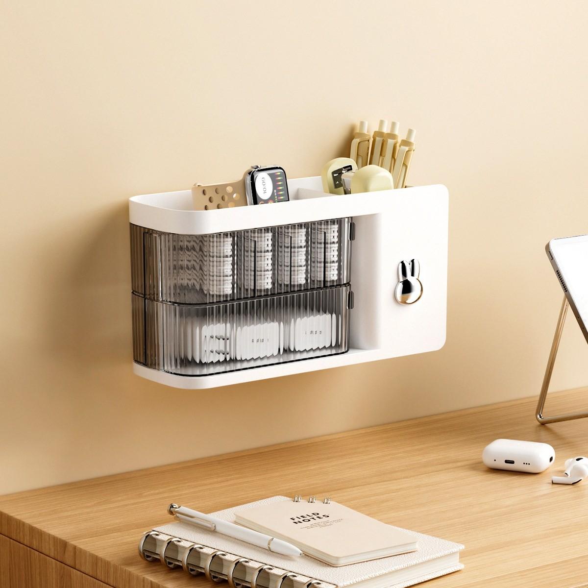 Rotating Wall-Mounted Multi-Functional Desktop Storage Box, Modern Storage Organizer, Organize Phone Charger Cables, Bathroom Small Items, Home Office Use, Desk Organizer Tidy
