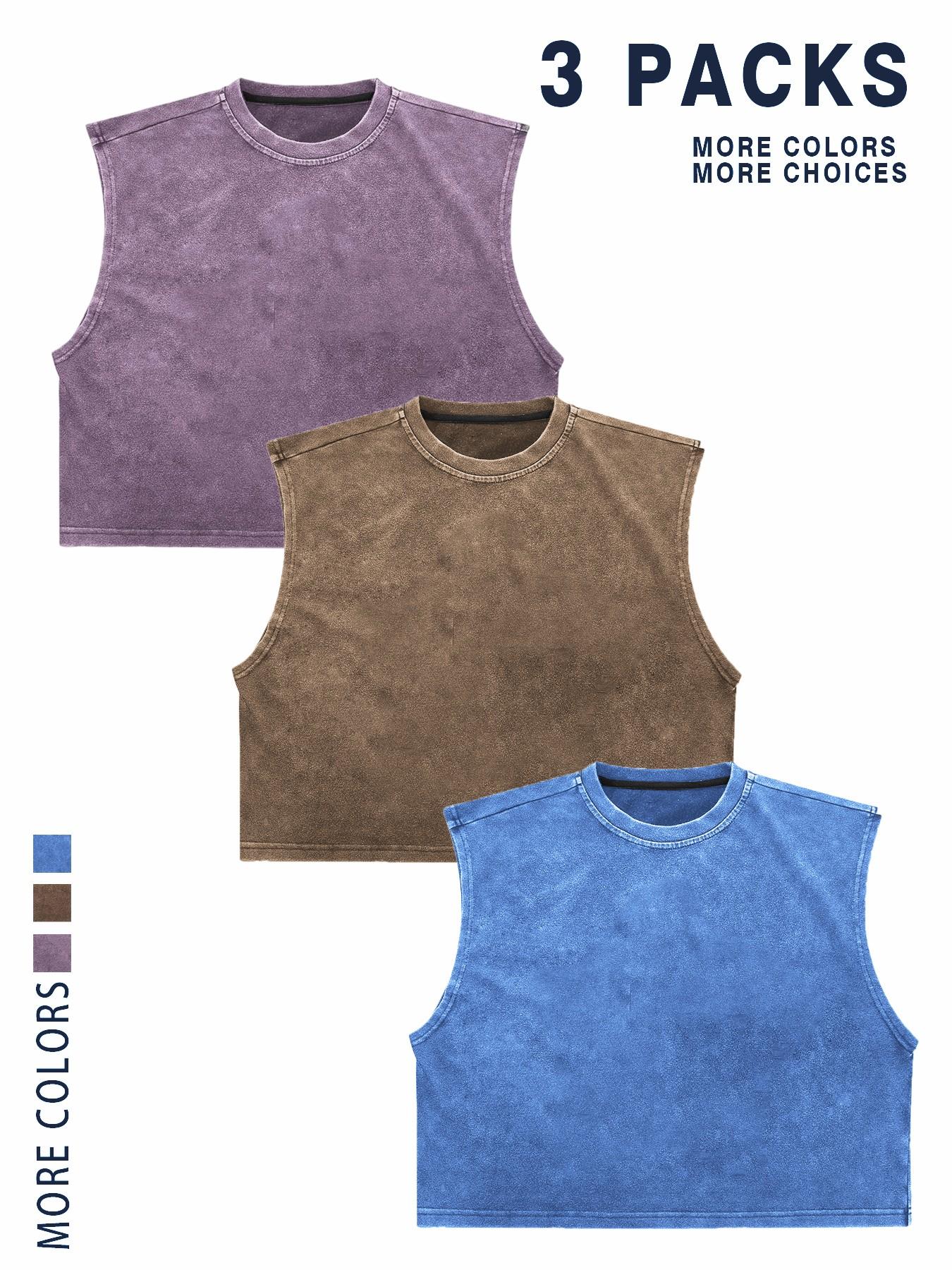 【TDOTW】4-Pack Acid-Wash Sleeveless Tank Tops Workout Tanks – Men's Casual Daily & Workout Outfits, Soft Cotton Blend Fabric, Relaxed Fit, 4-Pack Set, Multi-Color Washed Style, Menswear