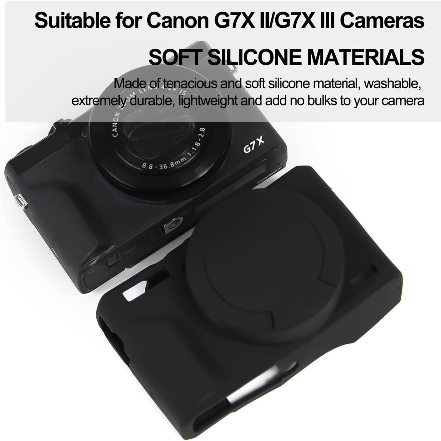 Silicone Camera Case with Removable Lens Cover, Soft Silicone Protective Cover, Camera Accessories, Camera Protector Compatible with Canon G7 X Mark III