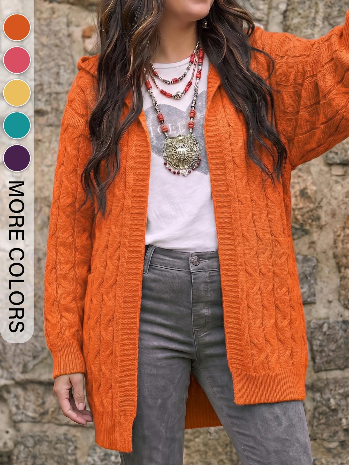 Women's Plus Size Pocket Knit Sweater, Comfortable Long Sleeve Cardigan, Casual Loose-Fitting Fall & Winter Top, Plain Design, Knitwear