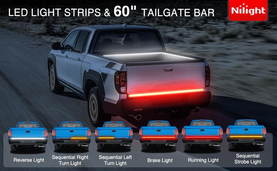 Nilight 3PCS 60 Inch Truck Bed Light Strip Bundle with Tailgate Bar 60" Triple Row 504 LED Strip 4 Way Flat Trailer Y-Splitter Extension Harness for Cargo Pickup Truck SUV RV Boat  Tail Light Strip  dealsforyoudays