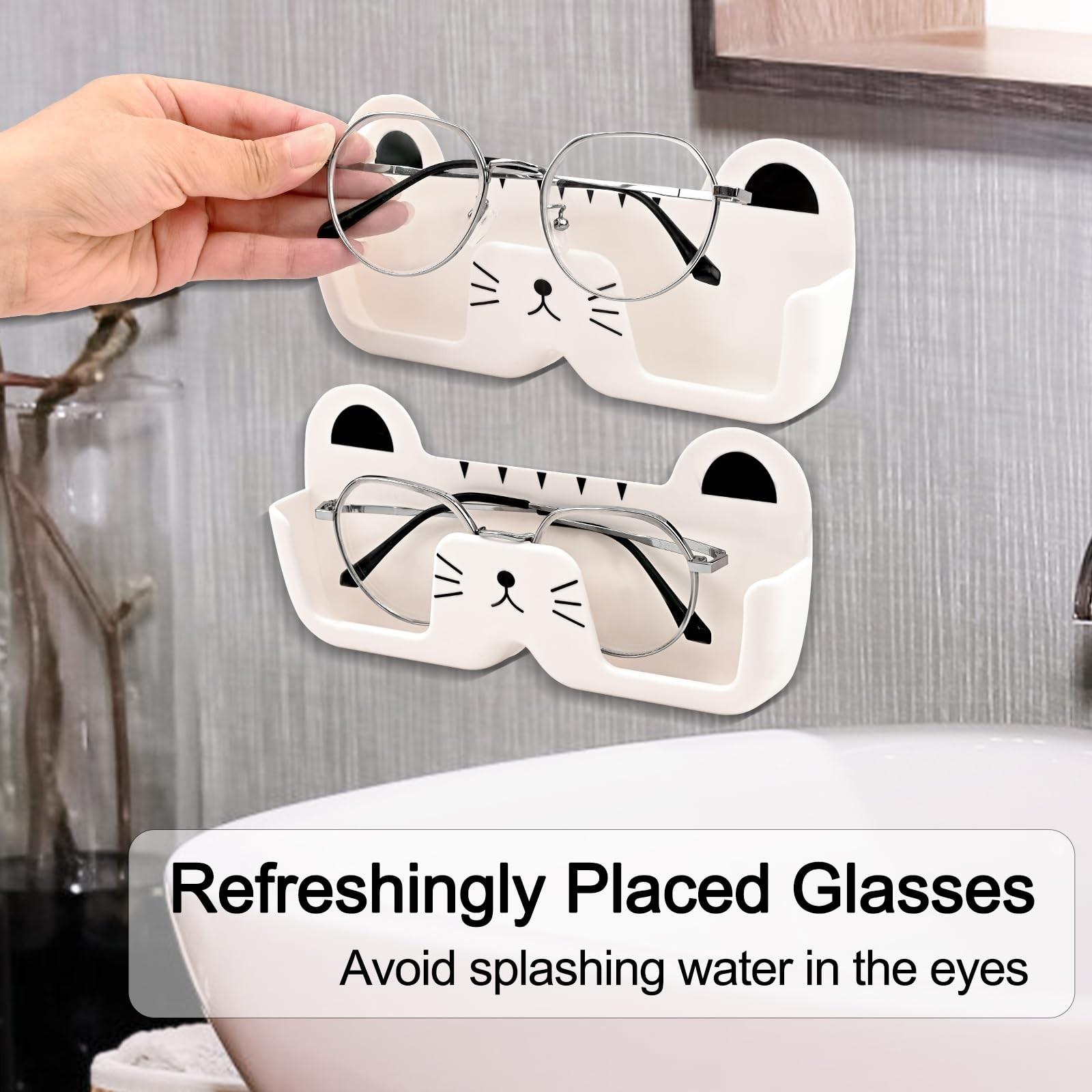 Cat-Shaped Sunglasses Holder, Wall-Mounted Eyeglass Rack, 2-Piece Set, Ideal for Entryway, Living Room, Bedroom, Bathroom