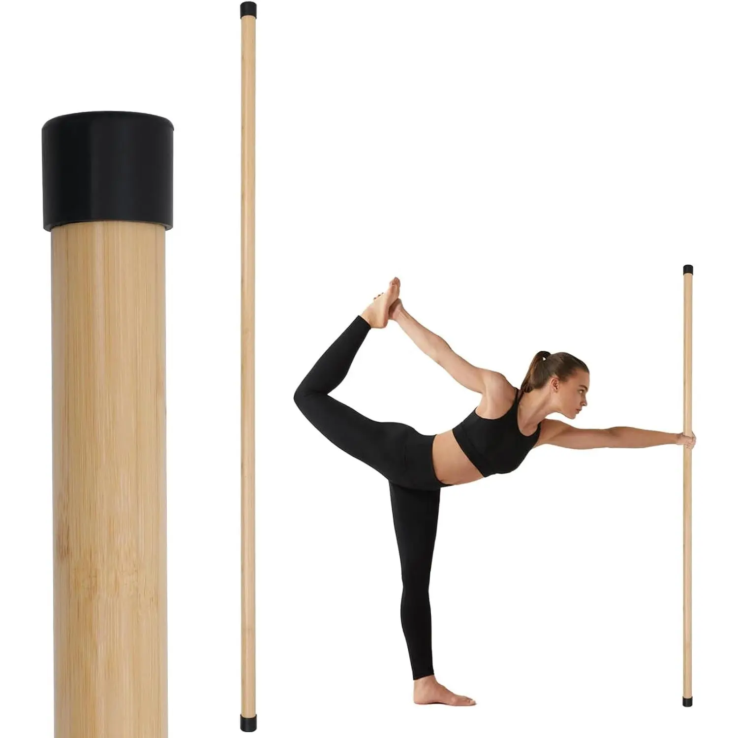 Yoga Stick, 5ft Exercise Stick for Mobility, Stretching Stick with Non-Slip Ends, Exercise Dowel for Pilates, Balance Pole and Stretch Bar for Stretching Equipment(Gift)