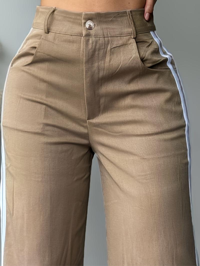 Women's Fall New Long Pants, Side Striped Wide Leg Pants, Vintage Stylish Tall Slim Casual Pants, Fashionable and Comfortable