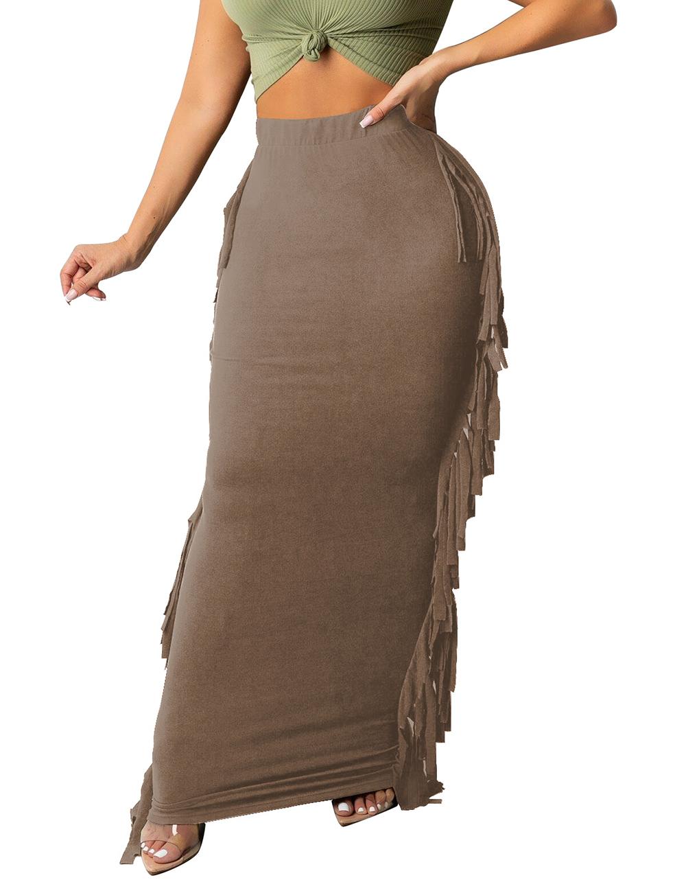 2026 Viral Movement Fringe Maxi Skirt  Minimalist Architectural Bodycon Skirt,Sophisticated Side Tassels,High Waist Party Piece (True to Size) Womenswear