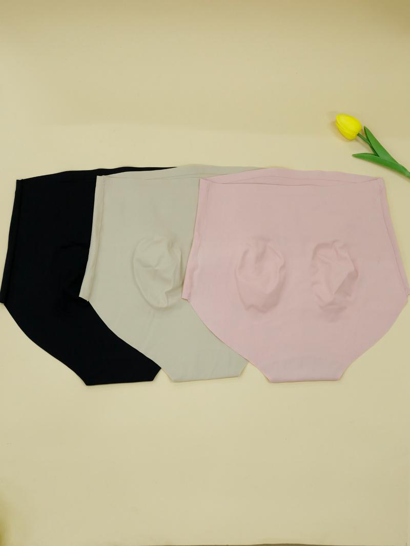 3 Pack High-Waisted Maternity Panties, Seamless Comfortable Supportive Underwear for Pregnancy, All Seasons Casual Plain Design, Maternity Clothes