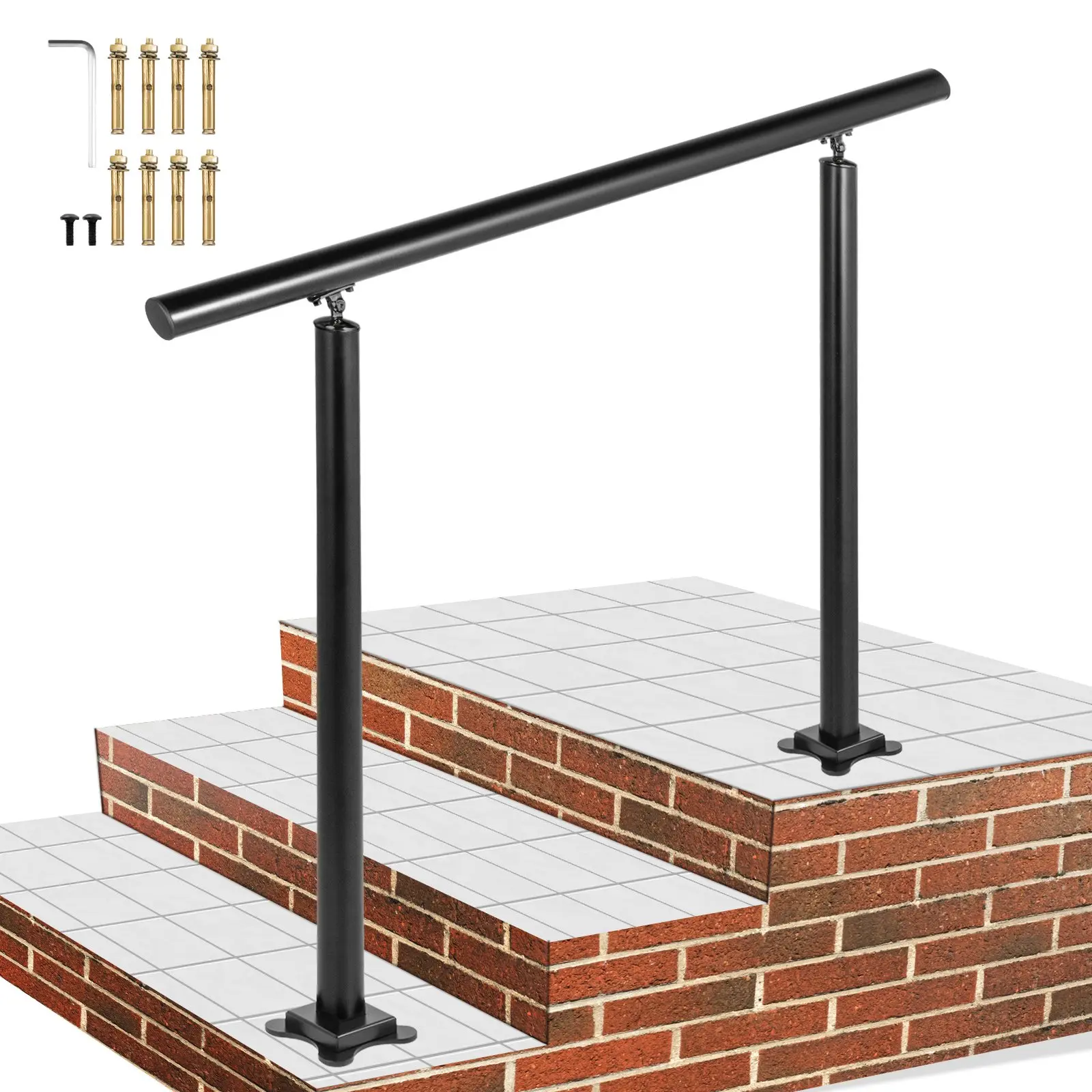 VEVOR Outdoor Stair Railing Kit, 3 FT Handrails 1-3 Steps, Adjustable Angle Black Aluminum Stair Hand Rail for The Elderly, Handrails for Outdoor Steps