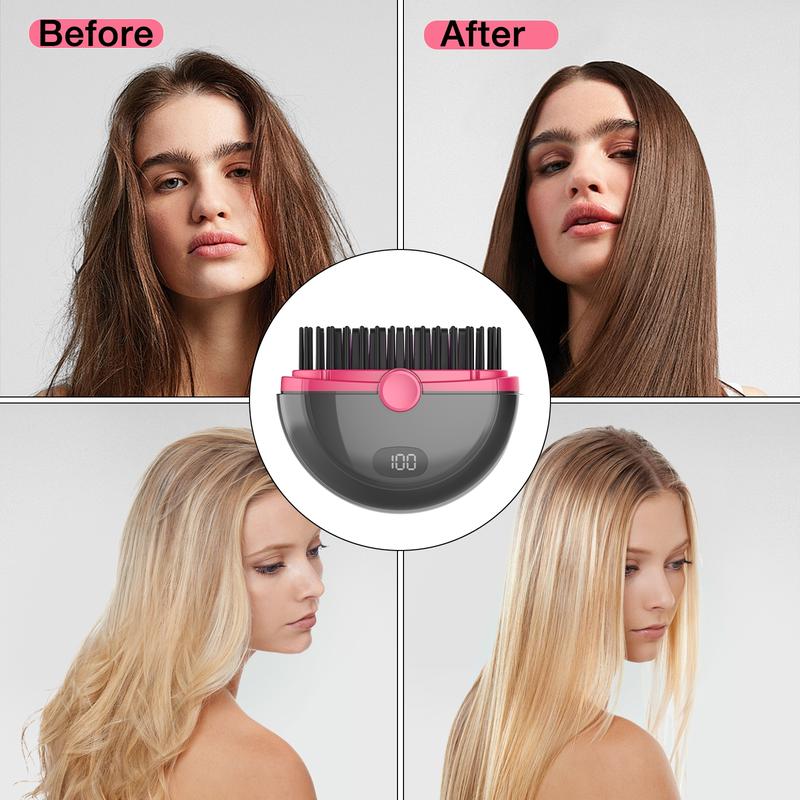 Mini Wireless Straightening Comb, Portable USB Charging, Three Temperature Settings, Smooth Styling, Travel Essential, Anti-Hot Teeth Design, Cordless Straightener