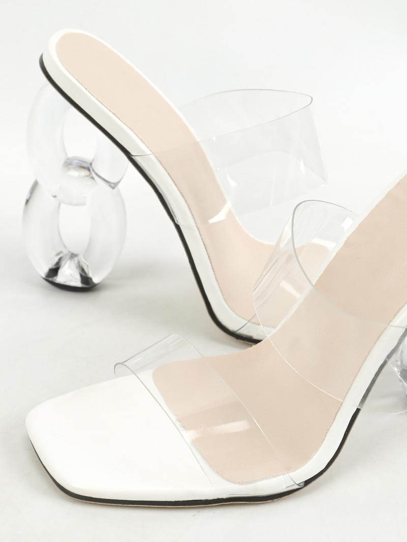 Women's Transparent Strap Open Toe High Heels - Clear Figure 8 Bubble Block Heels Slip-On Sandals for Party Cocktail Evening Dress Wedding Prom Fashion Shoes