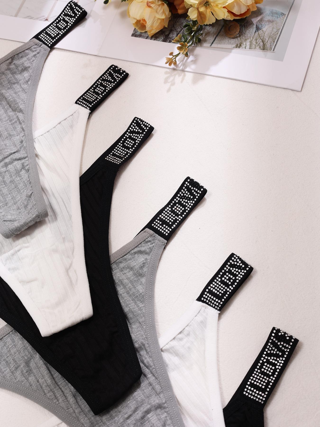 6PCS Diamond-encrusted modal comfort panties