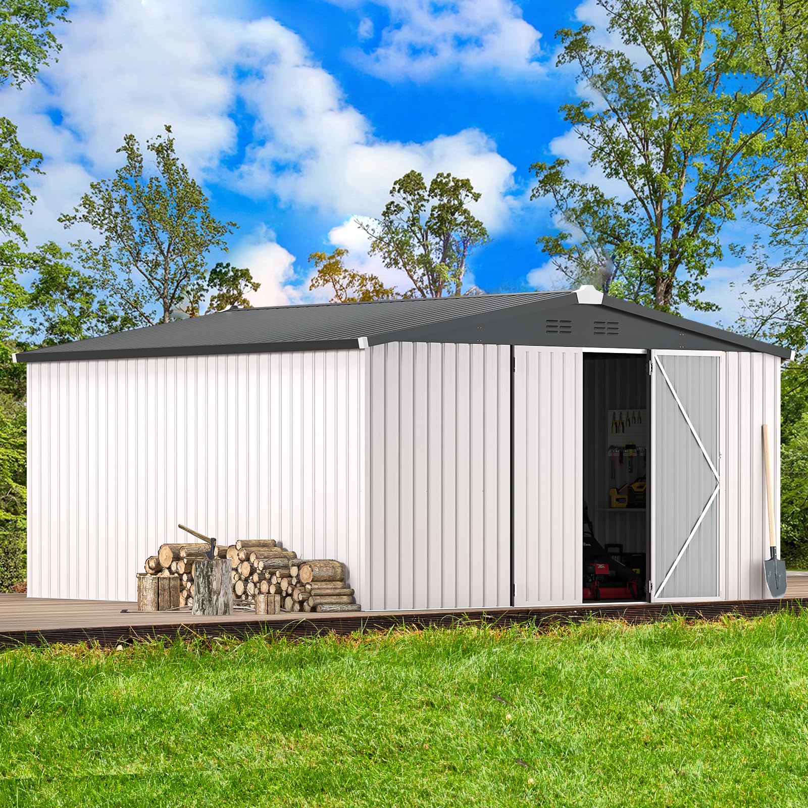 【3 Packages Shipping】Large Heavy-Duty Metal Storage Shed - Extra Large Steel Outdoor Shed with Lockable Doors for Garden Tools, Workspace & Utility Storage