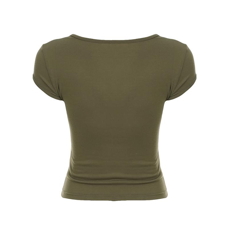 Women's Floral Embroidery V Neck Tee, Casual Style Tee, Y2k Casual Slim-fitting T-shirt for Summer, Ladies Clothes for Daily Wear