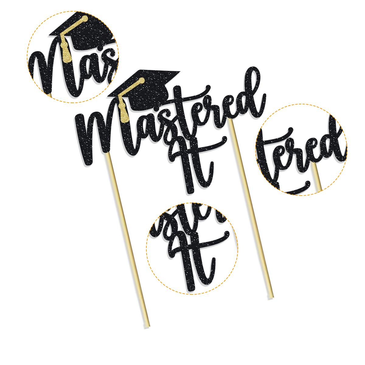 1pc Black Glitter Mastered It Cake Topper College Grad Congratulations MBA Graduation Party Decorations Supplies