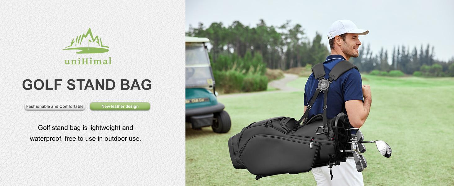 14 Way Golf Stand Bag, Lightweight Golf Bag for Men & Women, Premium Leather Golf Club Bags with Padded Ergonomic Double Strap, Full Length Dividers, Multiple Pockets Waterproof Design