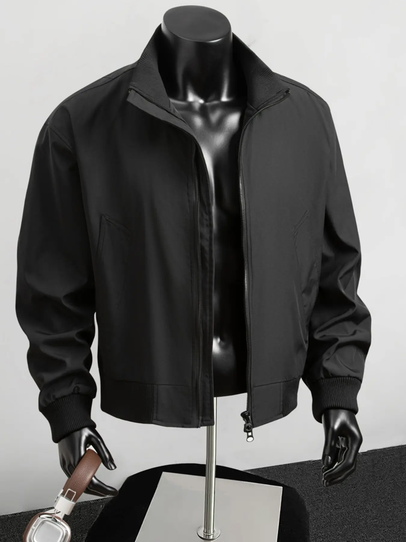Men's Stand Collar Basic Pilot Jacket, Minimalist Windproof Zipper Casual Harrington Coat, 5 Colors Spring Fall Commute Top
