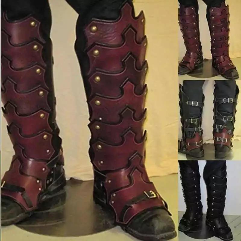 Men's Medieval-Renaissance Viking Knight Warrior Cosplay Leg Guards - Shin Greave Gaiter Boot Shoe Cover Costume Accessory