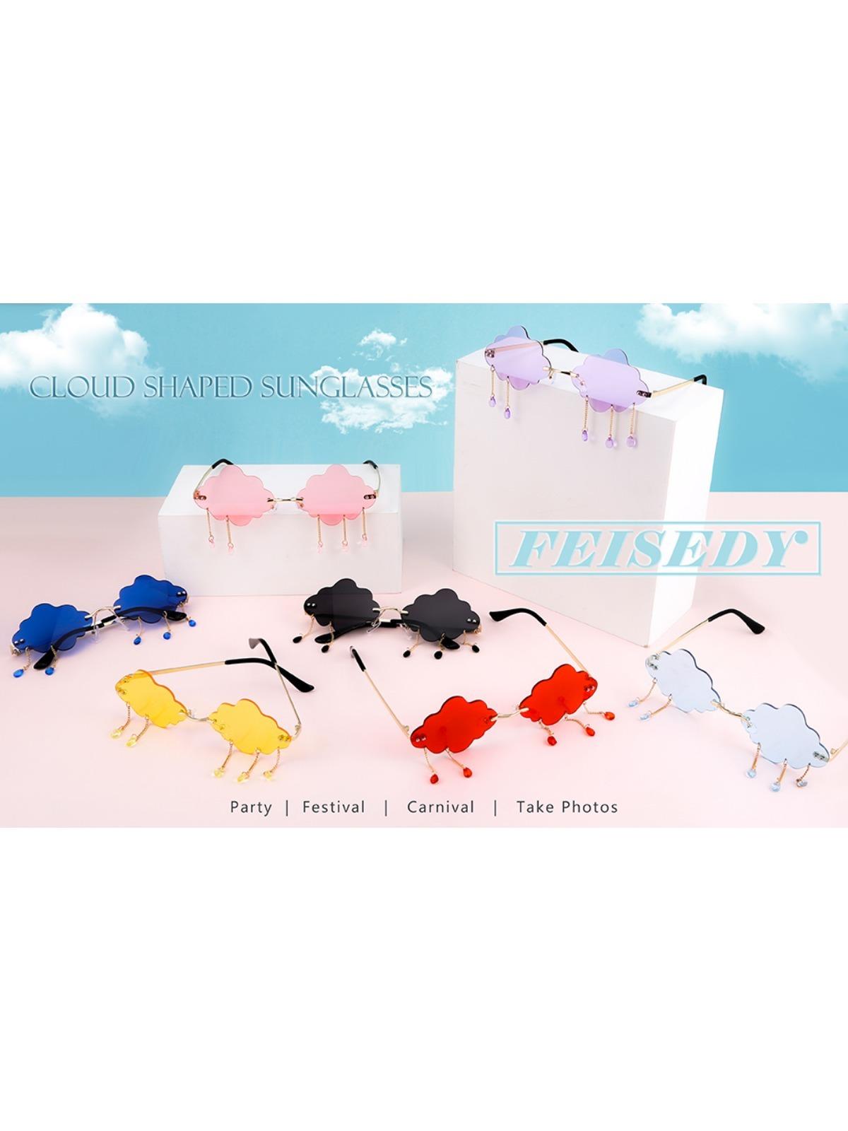 FEISEDY Retro Dripping Cloud Shaped Tassel Sunglasses Rimless Women Funny Party Disco Eyewear B2834