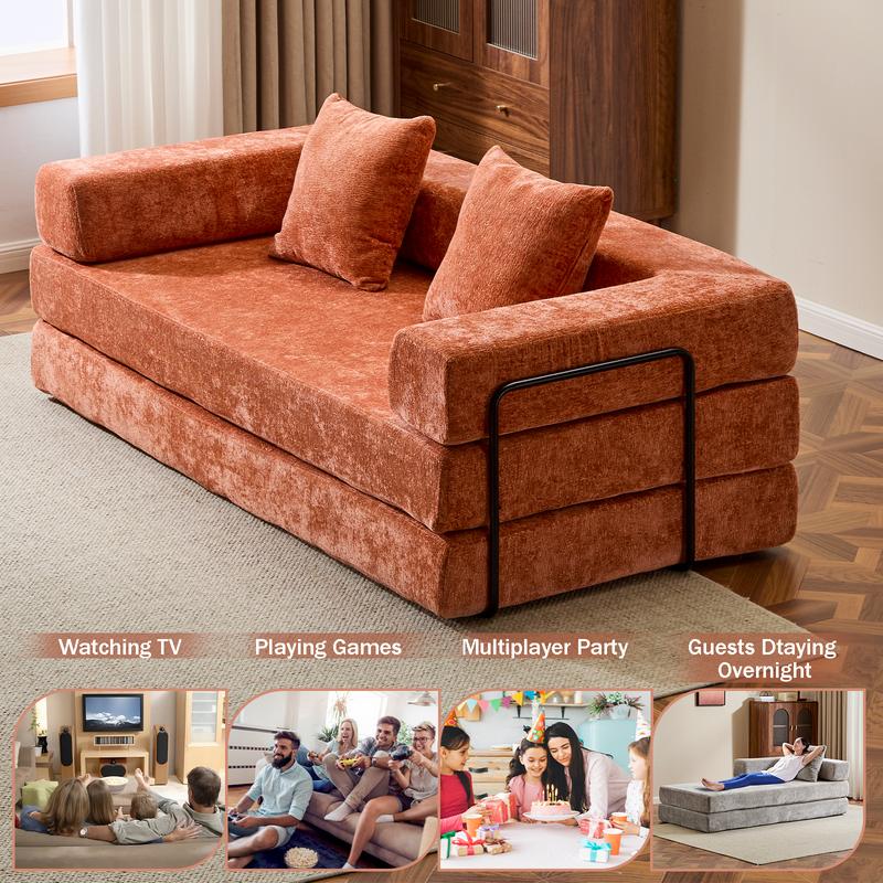 QAK 74‘’ Cloud Floor Sofa Bed High-Quality Convertible Comfy Corduroy Fabric, Premium Sponge Padding, Multi-Functional Floor Sofa & Mattress for Living Room