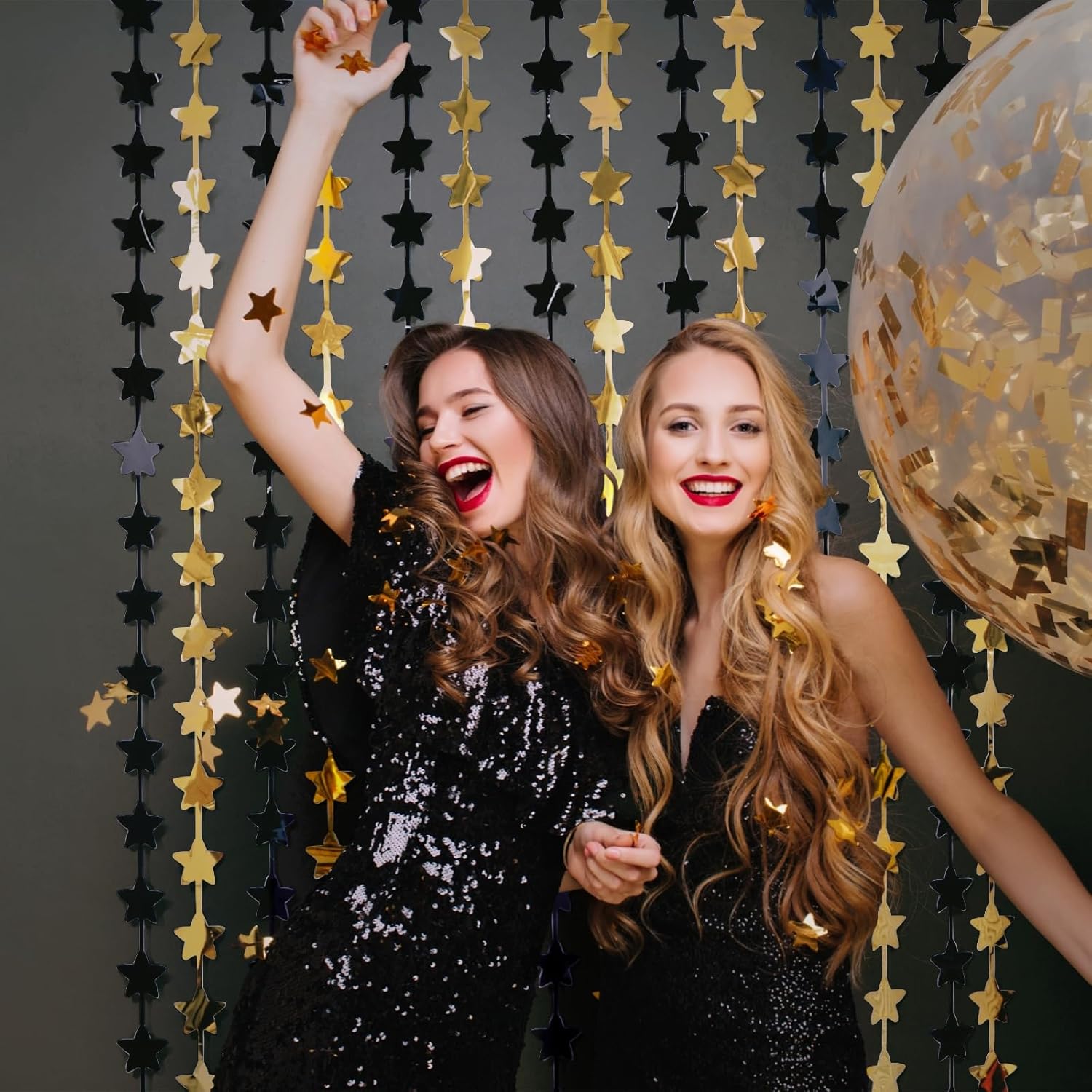 Black and   Birthday Party Decorations Graduation Decorations 2026, 2 Pack 3.3X6.6 ft Photo Booth Props Backdrop Streamers  Foil Fringe Curtains for Black Yellow Party Supplies