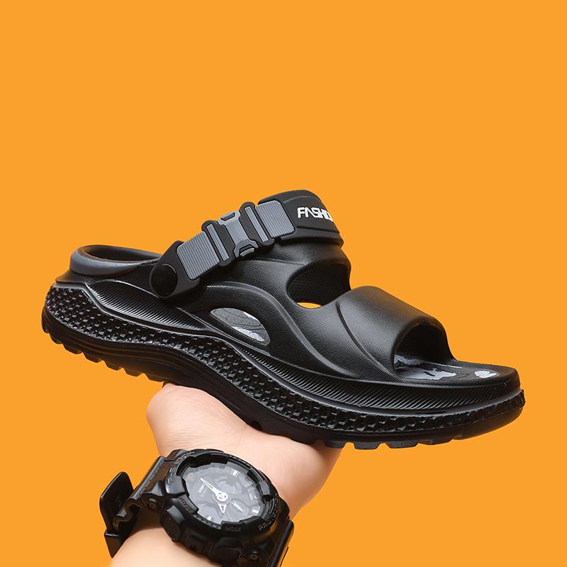 Men's Outdoor Beach Slippers, Thick Sole Height Increase Anti-Slip Eva Cushioning, One-Click Comfort Trendy Home Wear