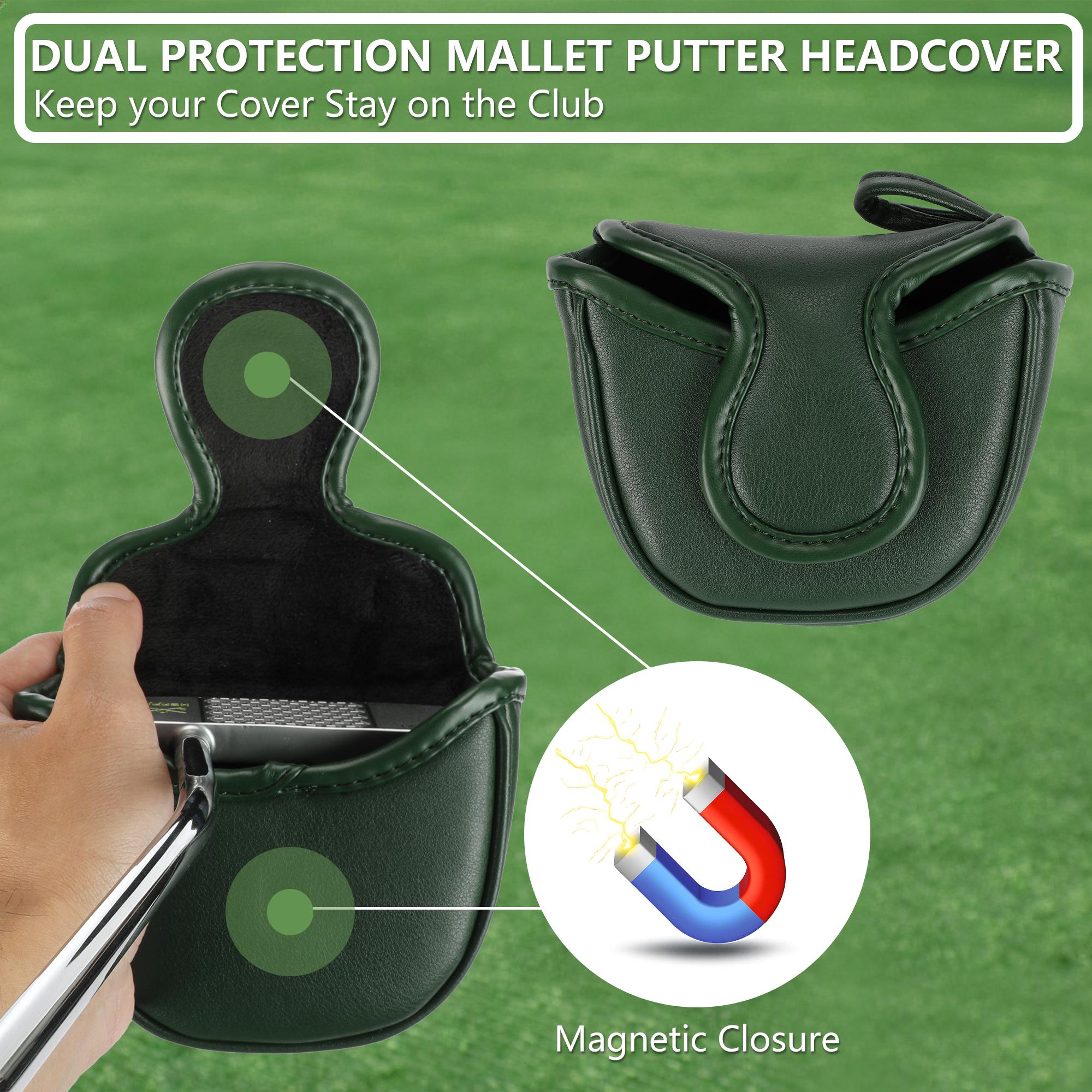 Golf Putter Cover,Magnetic Closure Design,Suitable for various mallet-style putters,Available in 5 colors,Durable golf club accessory.
