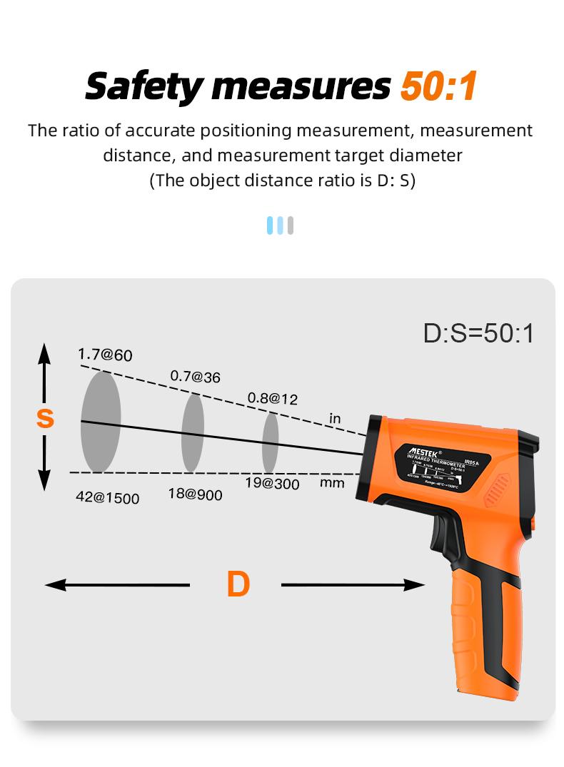 Mestek Infrared Thermometer -40°F ~2912°F,-40~1600℃ High Temperature Meter 50:1 Industrial Dual Laser Digital Thermometer with Temperature Probe