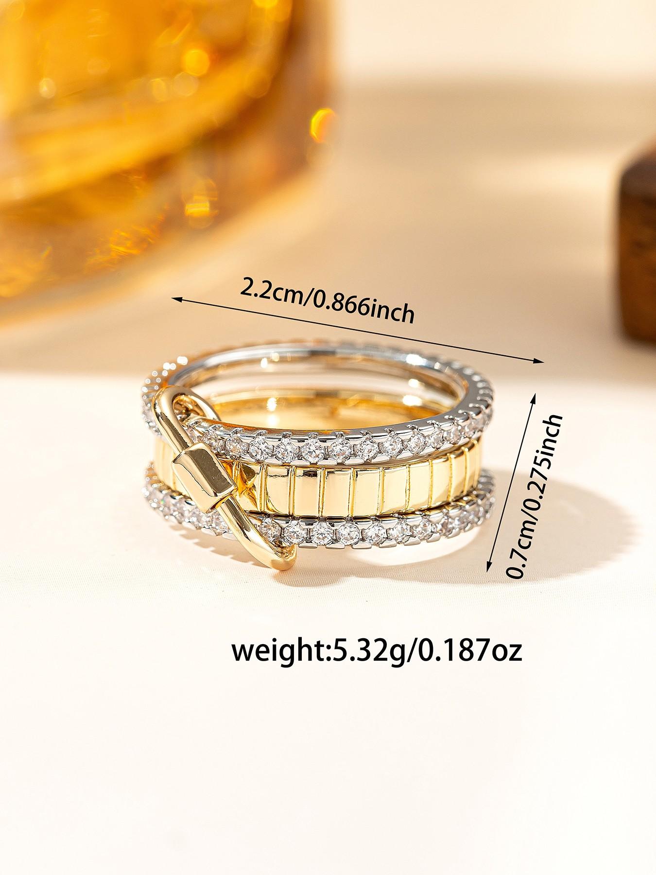 Personalized Two-Color Four-Ring Elegant Stackable Design Women Ring, Valentine Wedding Party Gift, Casual Copper Jewelry Accessory