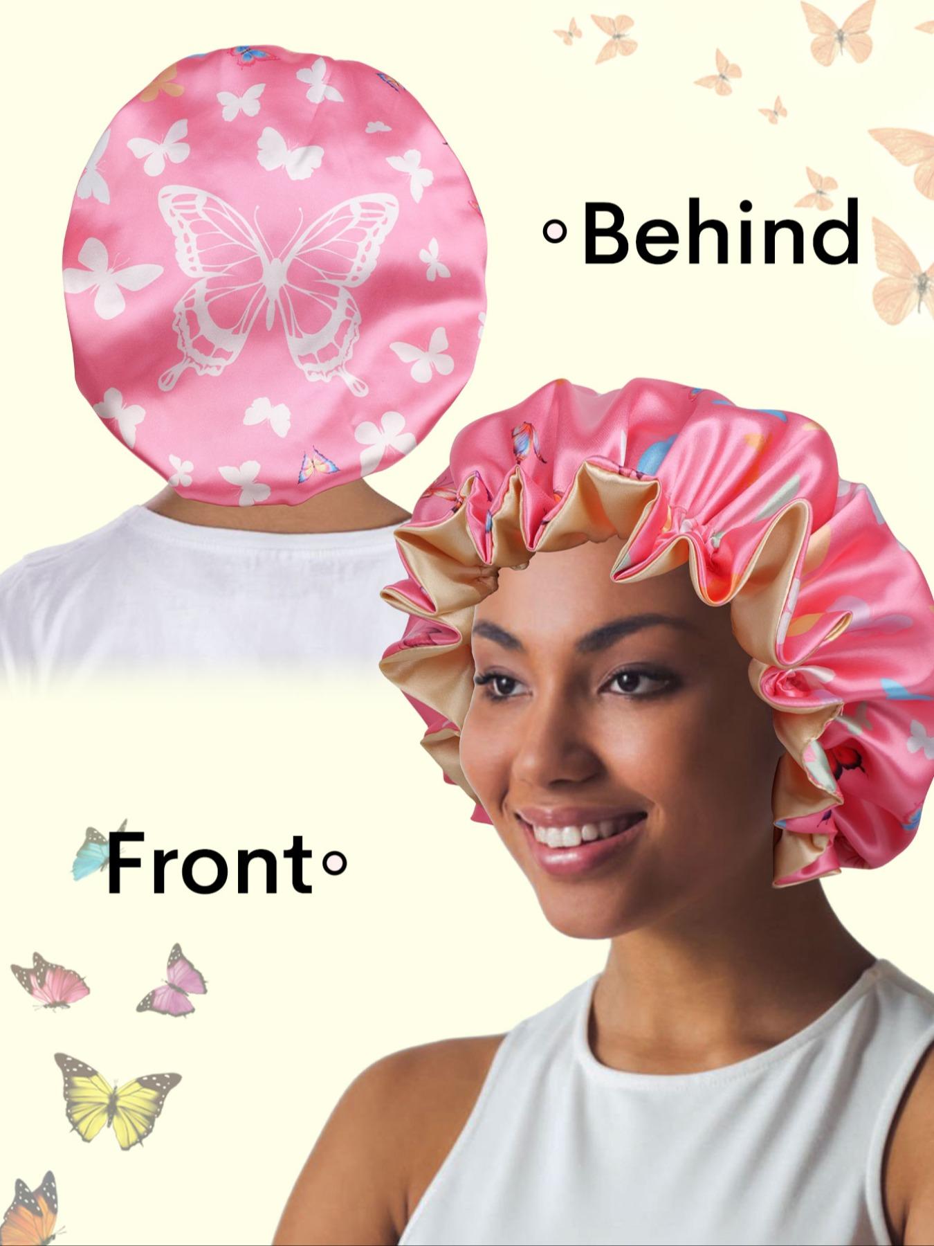 Soft Butterfly Print Sleep Cap for Unisex, Elegant Fashionable Sleep Hat, Beauty Makeup, Adjustable Wide Brim Bath Cap
