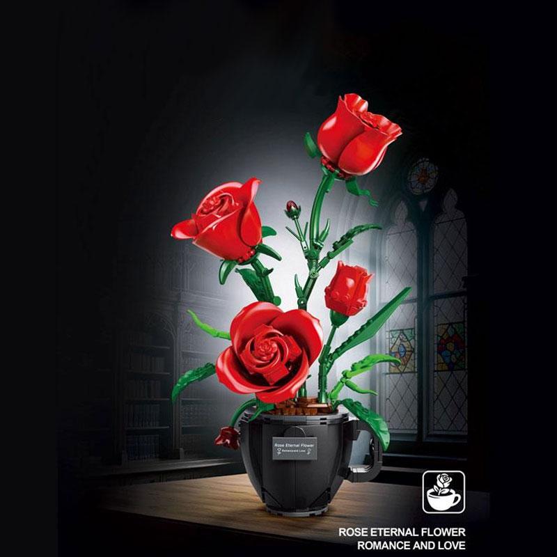 450-piece Coffee Cup Rose Building Block Set, Flower Bricks, Exquisite Rose Flower Pot, Creative Coffee Cup Design, Durable and Innovative Ideal Gift for Christmas, Halloween, and Valentine's Day, Perfect for Home Decor and Floral Arrangements