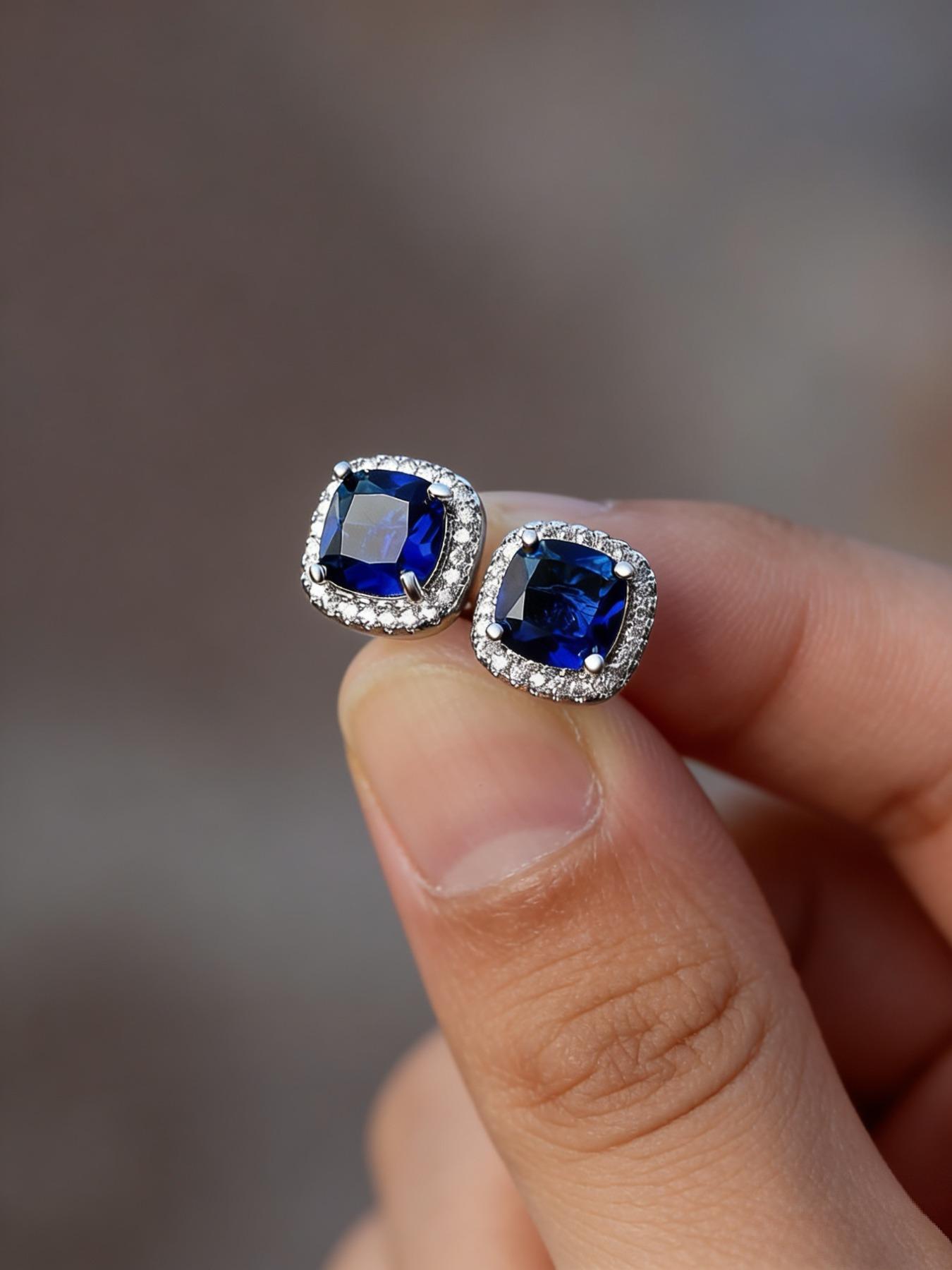 1 Pair Golden Plated Princess Cut Rainbow Stone Stud Earrings Wedding Band Multicolor Earrings Princess Jewelry