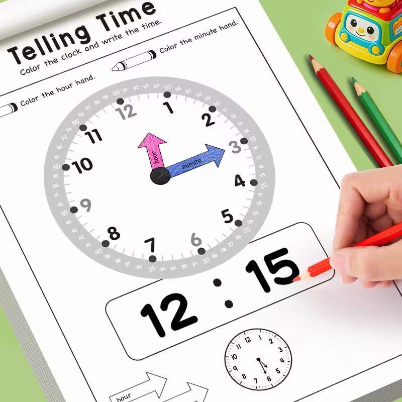 Math Practice Book Clock Sticker Teaching Model Set, Teaching Supplies, Time Reading Conversion Core Questions, High Definition Printing, Elementary School Teacher Use