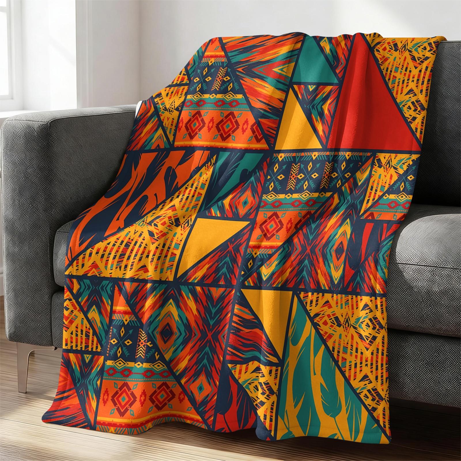 1 Pcs Boho Tribal Print Flannel Blanket, Ethnic Aztec Pattern Throw Blanket, Ultra Soft Fluffy Warm Blanket, Vivid HD Digital Print, Perfect Cozy Gift Blanket for Sofa, Bed, Dorm, Camping, Travel, All Season Use