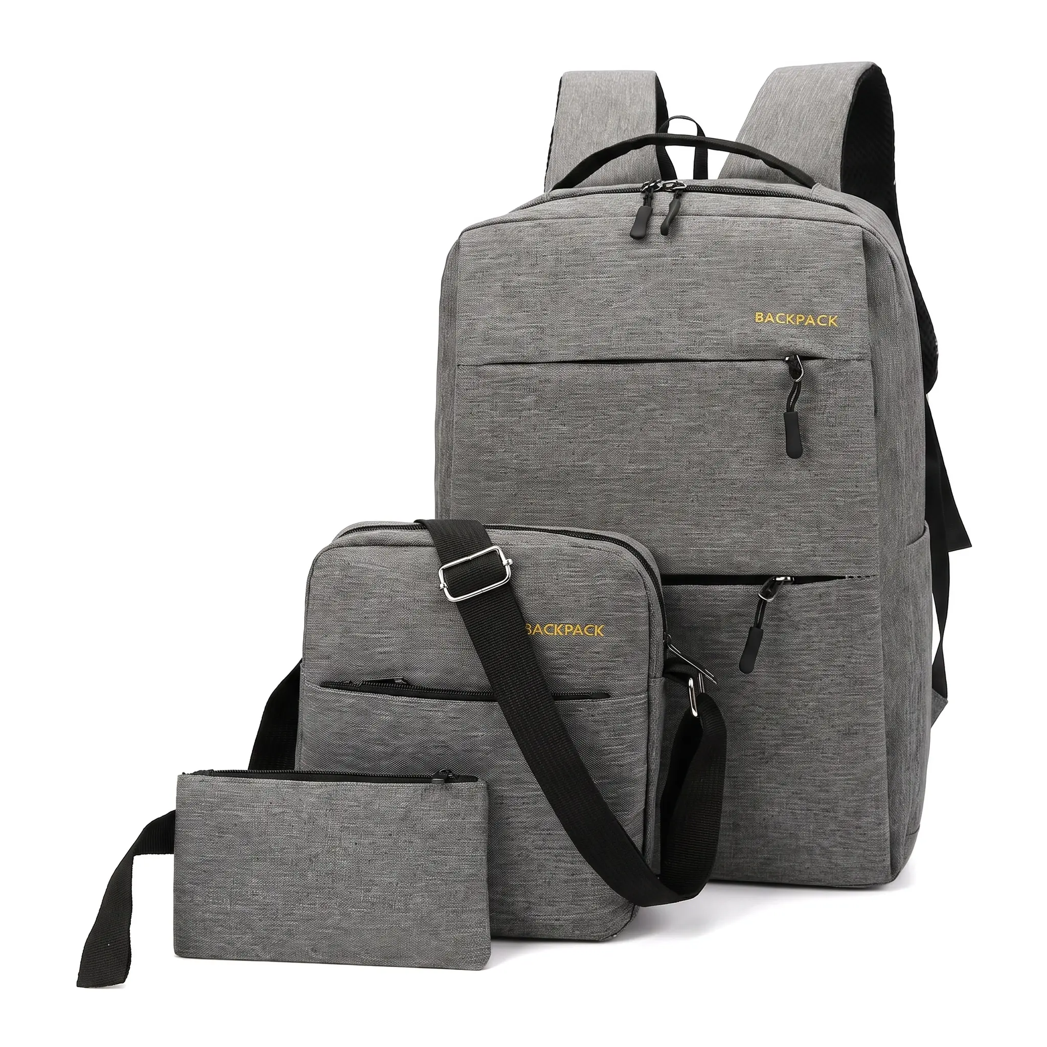 Backpack Set Large Capacity Fits 14 Inch Laptop USB Port Casual Travel Unisex Nylon Wear Resistant Polyester Lining Air Cushion Straps Urban Minimalist Black Gray Red Blue Everyday Essential