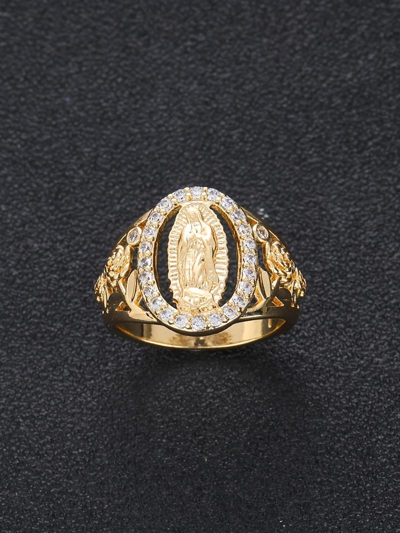 Punk Style Virgin Mary Design Ring, Rhinestone Decor Ring for Women & Men for Party, Daily Decor, Trendy All-match Vintage Jewelry for Birthday Gift, Statement Rings