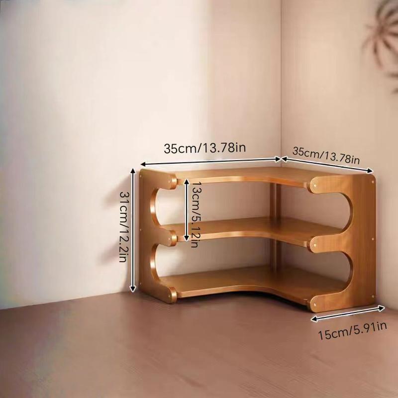 Wooden Corner Storage Rack, Space-Saving Desk Organizer, Multi-Layer Shelf for Cups, Decorations, Plants, Cosmetics, Office Use