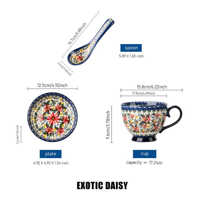 Retro Style Ceramic Mug, Office Coffee Cup, Home Breakfast Cup, Exquisite Polish Water Cup, Floral Pattern, Ideal for Daily Use