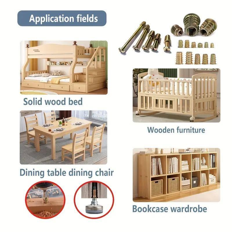 Threaded Inserts Set, 130pcs & 70pcs Nut Combo Tools for Woodworking, Durable Metal Bolts & Screws, Ideal for DIY Projects