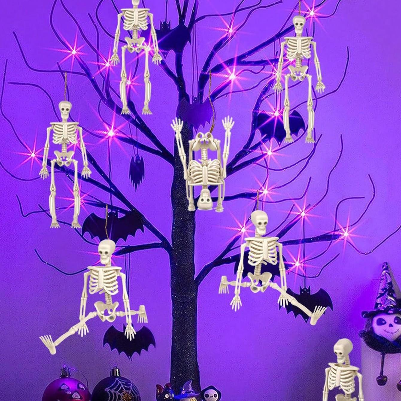 Halloween Decorations, Adjustable Small Skull Plastic Skeletons, Perfect for Porch, Yard, Cemetery, Haunted House Parties, DIY Halloween Props